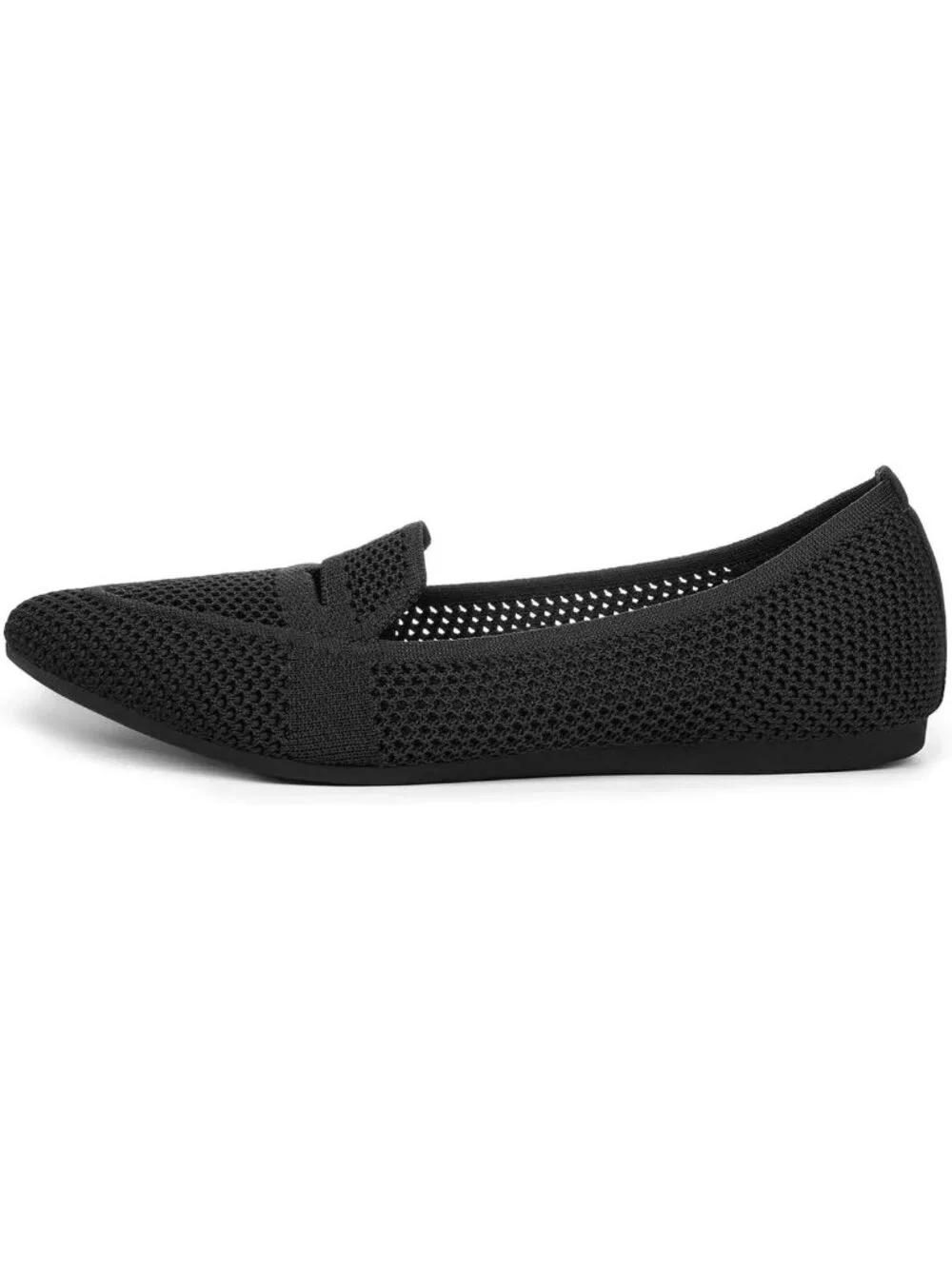 Womens Black Pointed Toe Penny Dressy Ballet Knit Mesh Slip On Flat Loafer Shoes